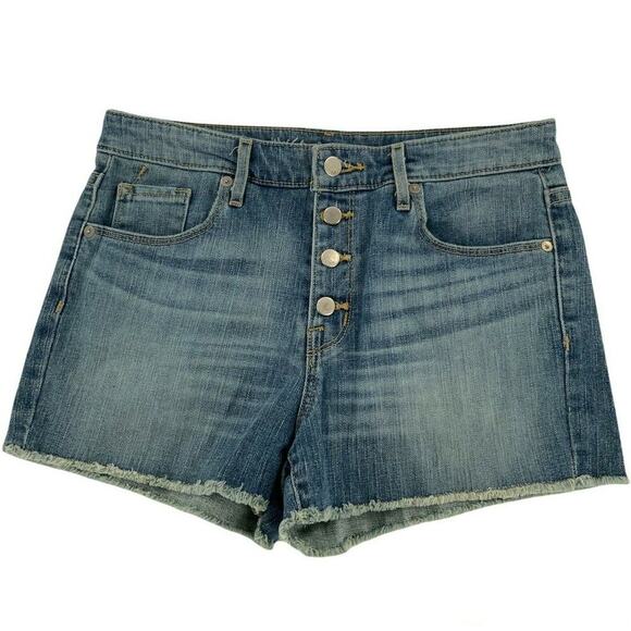 Mossimo Short Women's Size 8 High Rise Stretch Button Fly Cut Out Pockets Denim - Picture 1 of 8